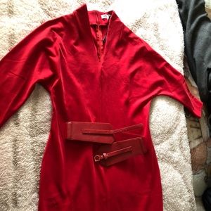 “Miss look” red dress with belt
